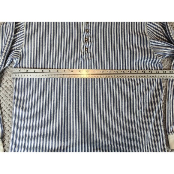 Vintage L.L.Bean Blue & White Pinstripe Long Sleeve T-Shirt Pullover Henley USA - Picture 4 of 5